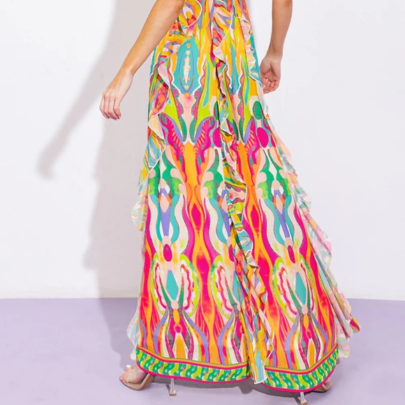 Flying Tomato Yellow and Green Asymmetrical Sundress - Picture 5 of 7